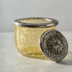 Ria Crackle Glass Jar - Pastel Yellow