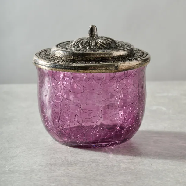 Ria Crackle Glass Jar - Purple