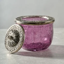 Ria Crackle Glass Jar - Purple