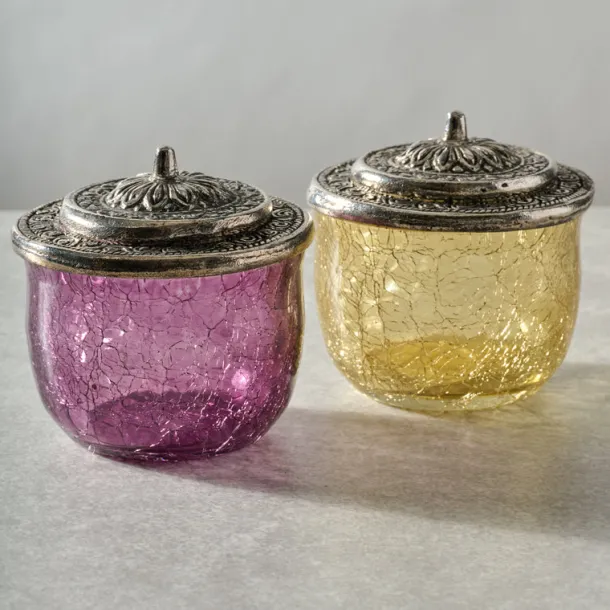 Ria Crackle Glass Jar - Purple