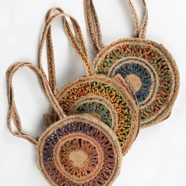 Round Sari Jute Shoulder Bag