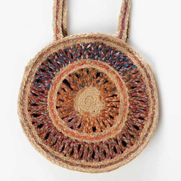 Round Sari Jute Shoulder Bag