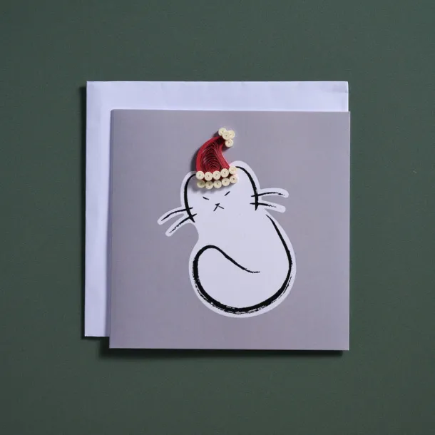 Santa Cat Paws Quilled Card