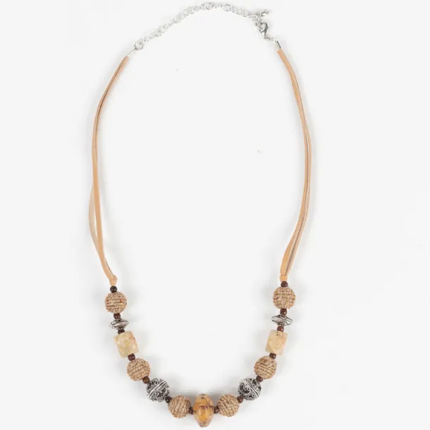 Shaalee Stone Bead & Leather Necklace