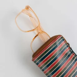 Shanti Striped Zip Leather Eyeglass Case