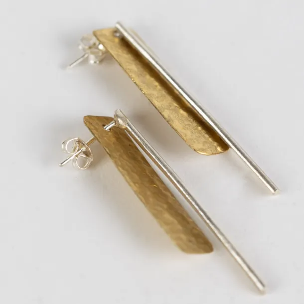 Silver Brass Bar Drop Earrings - Convertible