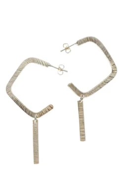 Silver Open Square Hoop Drop Earrings