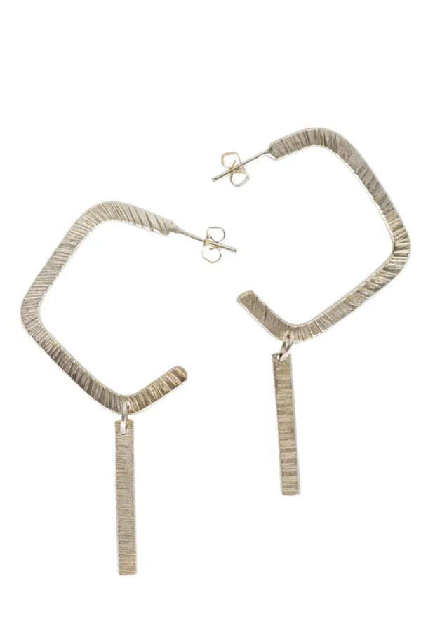 Silver Open Square Hoop Drop Earrings