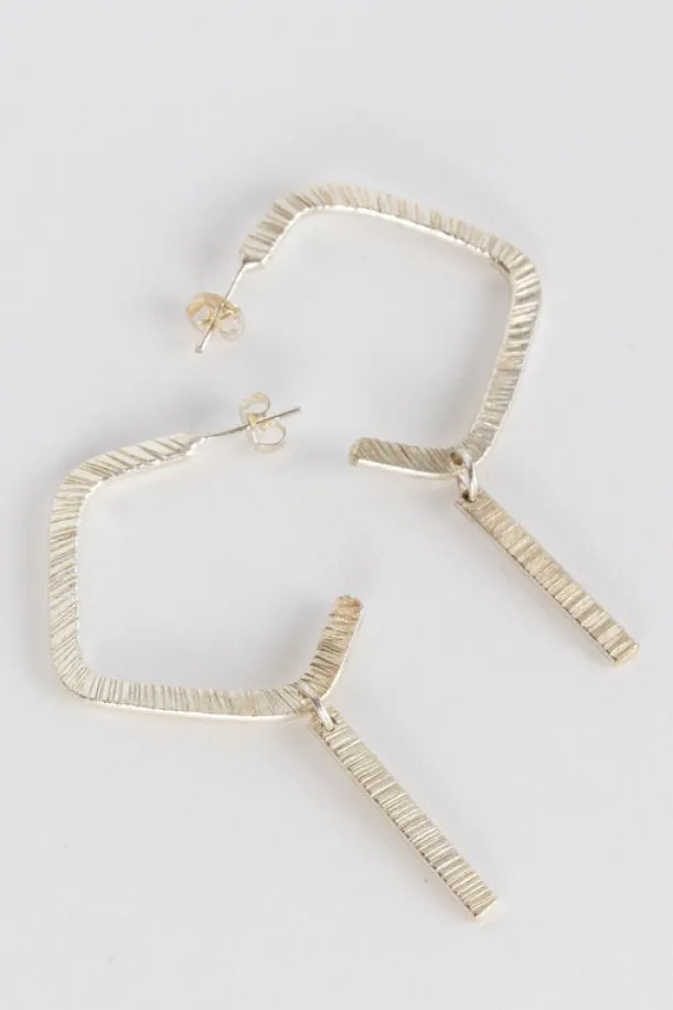 Silver Open Square Hoop Drop Earrings