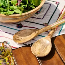 Striped Mango Wood Salad Servers