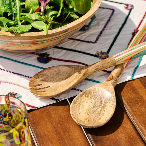 Striped Mango Wood Salad Servers