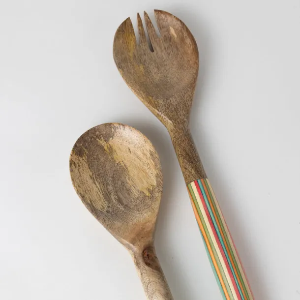 Striped Mango Wood Salad Servers