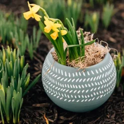 Teal Scored Terracotta Planter
