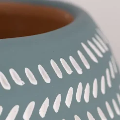 Teal Scored Terracotta Planter