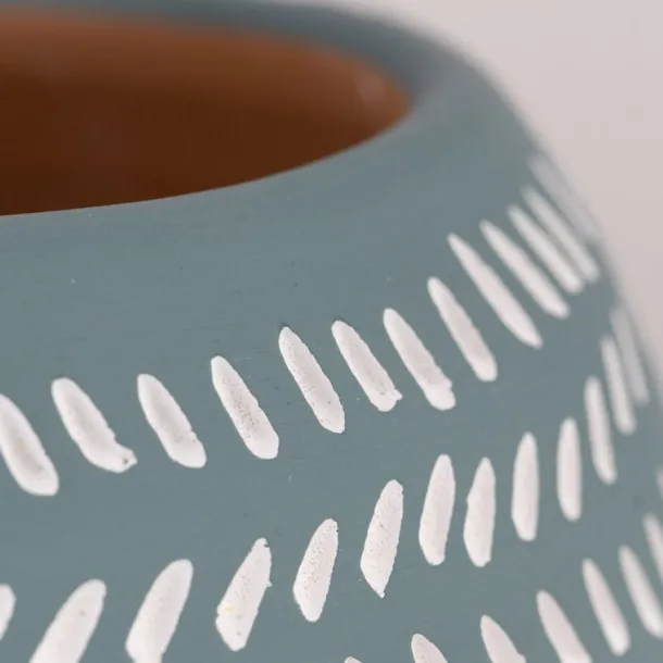 Teal Scored Terracotta Planter