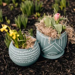Teal Scored Terracotta Planter