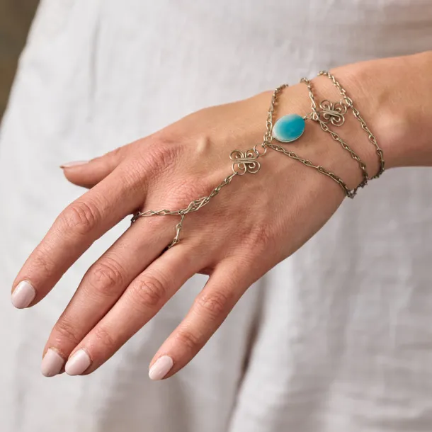 Trebol Amazonite Ring & Hand Chain Bracelet