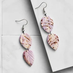 Twin Leaf Tagua Dangle Earrings