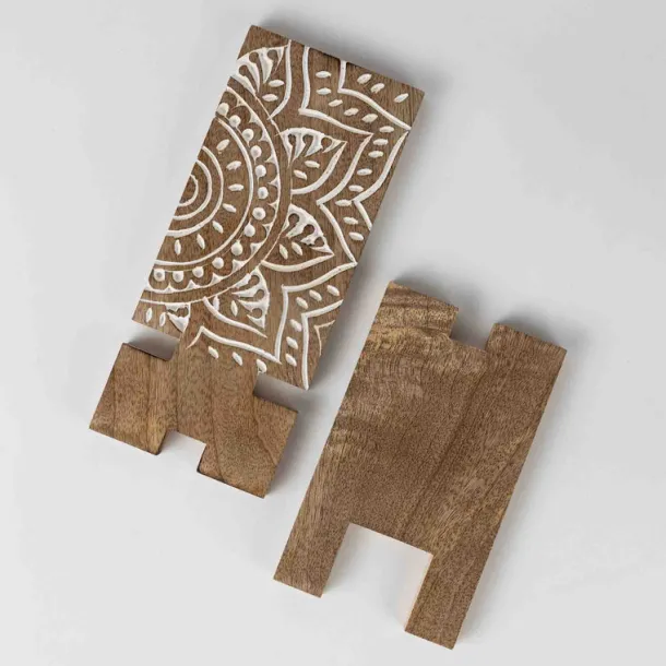 Vasai Mango Wood Phone Stand - Mandala