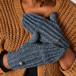 Winter Sky Ribbed Wool Convertible Mittens