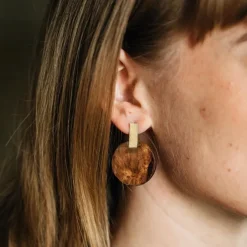 Wood & Brass Post Earrings