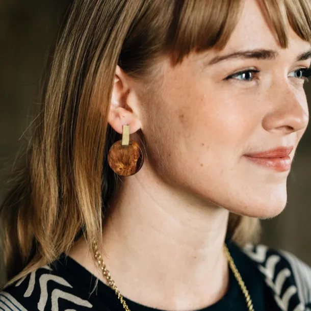 Wood & Brass Post Earrings