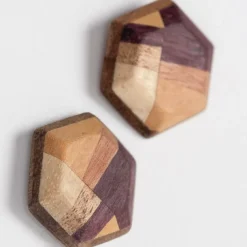 Wood Hexagon Stud Earrings