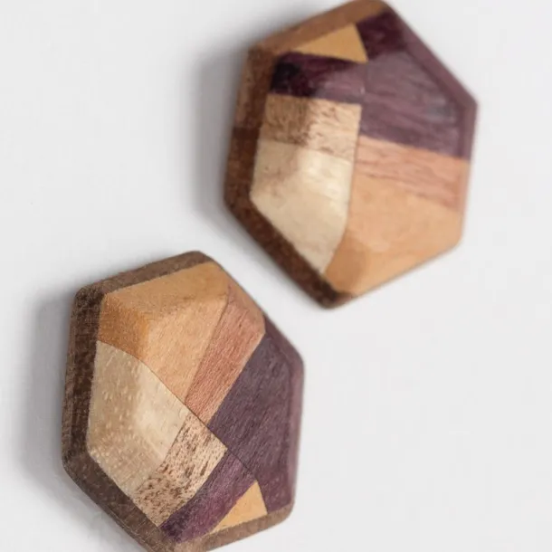 Wood Hexagon Stud Earrings