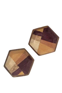 Wood Hexagon Stud Earrings